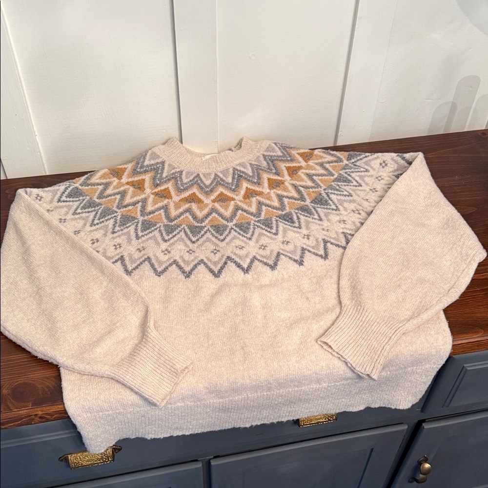 Caslon fair isle Cream and Gray Patterned fair Sweater